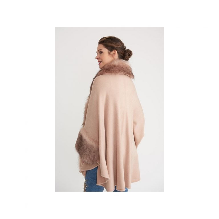 Poncho With Fur Collar